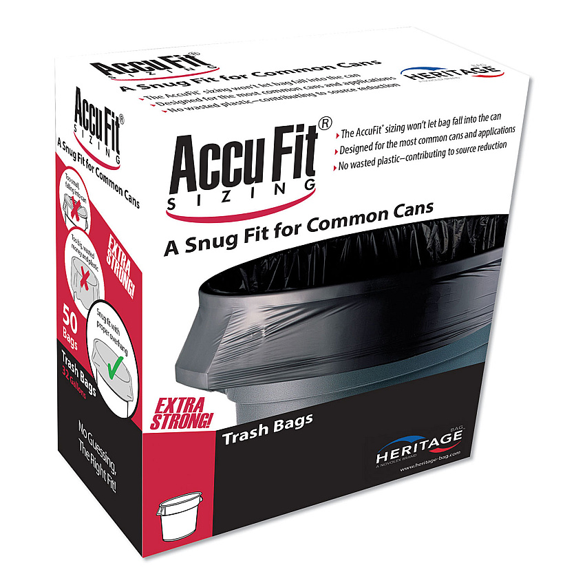 Linear Low Density Can Liners with AccuFit Sizing, 23 gal, 0.9 mil, 28" x 45", Black, 50 Bags/Box, 6 Boxes/Carton (H5645TKRC1CT)