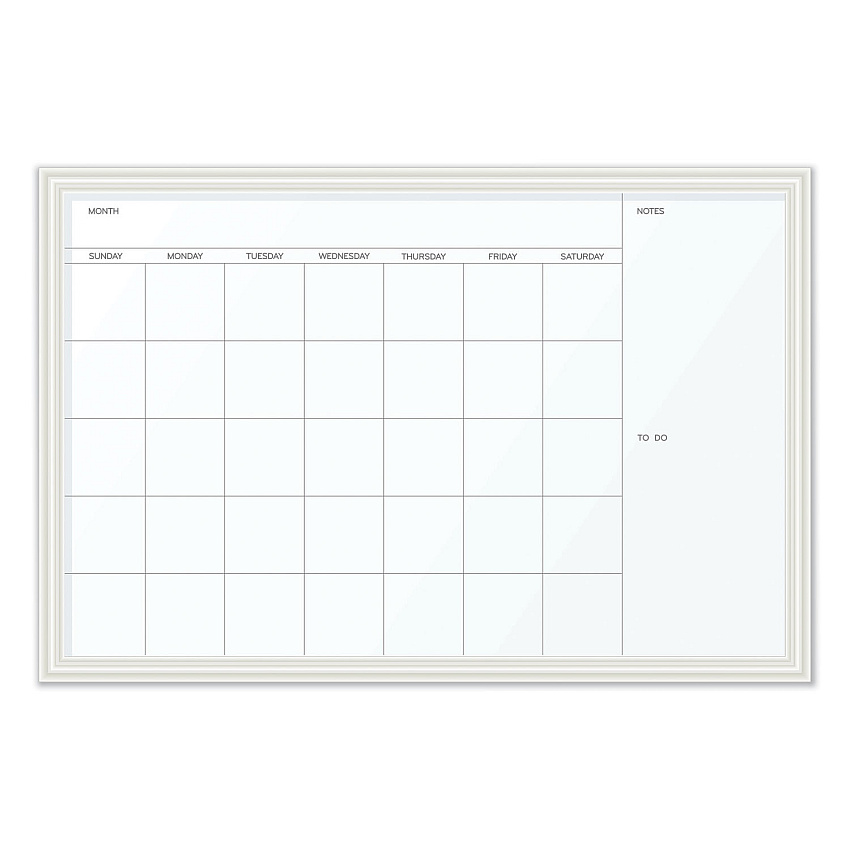 U Brands Magnetic Dry Erase Calendar with Decor Frame, One Month, 30 x 20, White Surface, White Wood Frame (2075U0001)