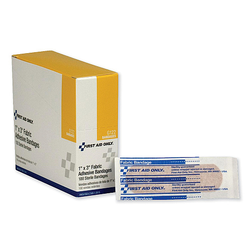 First Aid Only Fabric Bandages, 1 x 3, 100/Box (G122)