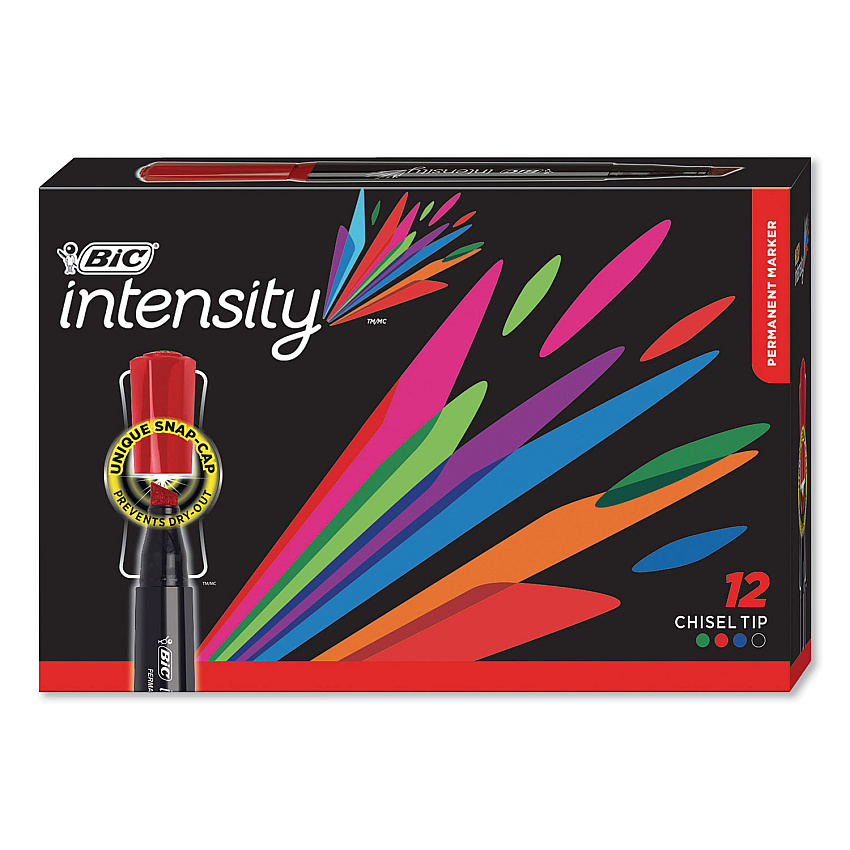 BIC Intensity Chisel Tip Permanent Marker, Broad Chisel Tip, Assorted Colors, Dozen (GPMM11AST)