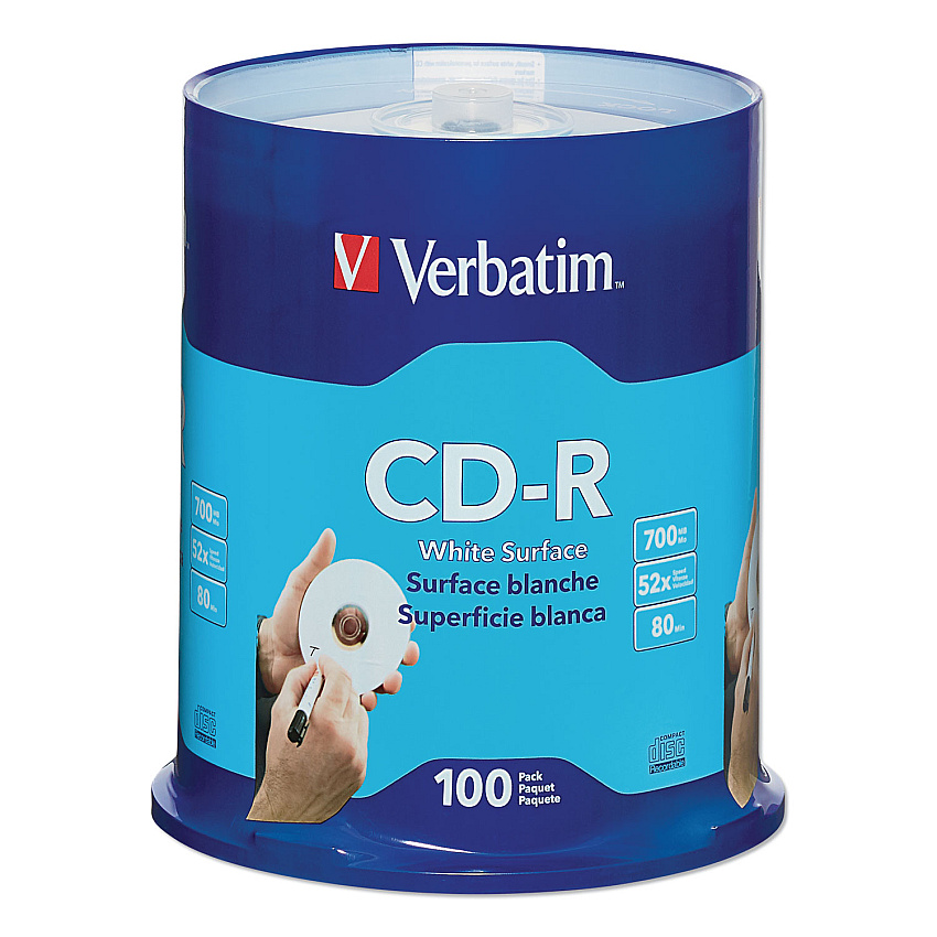 Verbatim CD-R Recordable Disc, 700 MB/80 min, 52x, Spindle, White, 100/Pack (94712)