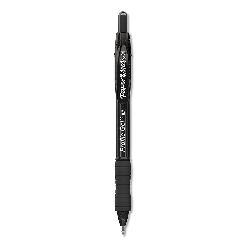Paper Mate Profile Gel Pen, Retractable, Medium 0.7 mm, Black Ink, Translucent Black Barrel, Dozen (2095476)