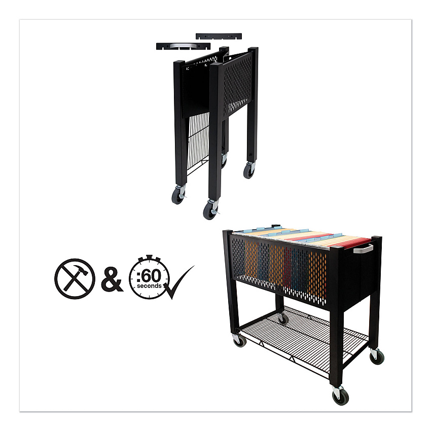 Vertiflex InstaCart File Cart, Metal, 1 Shelf, 1 Bin, 14.25" x 28.5" x 27.75", Black (VF53000)