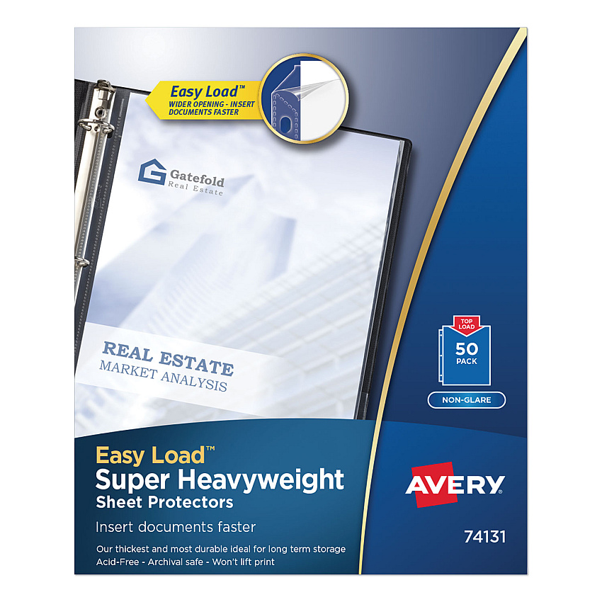 Avery Top-Load Poly Sheet Protectors, Super Heavy Gauge, Letter, Nonglare, 50/Box (74131)