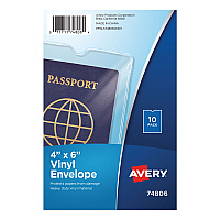 Avery Top-Load Clear Vinyl Envelopes w/Thumb Notch, 4 x 6, Clear, 10/Pack (74806)