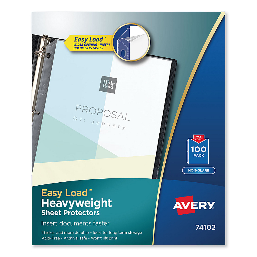 Avery Top-Load Poly Sheet Protectors, Heavy Gauge, Letter, Nonglare, 100/Box (74102)