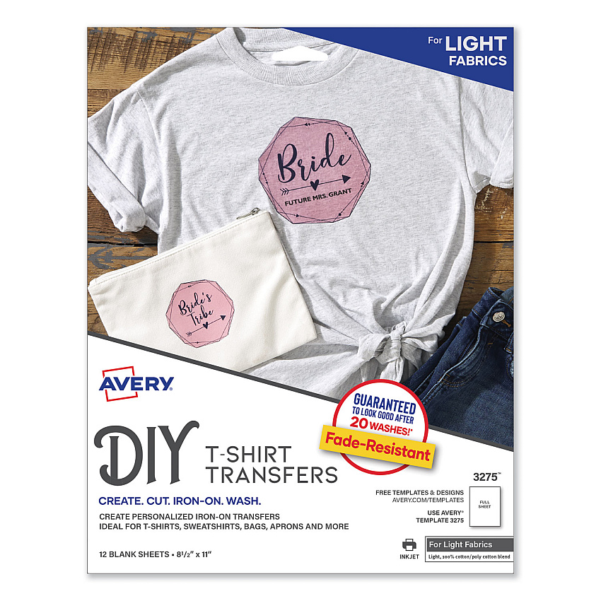 Avery Fabric Transfers, 8.5 x 11, White, 12/Pack (3275)