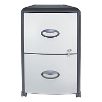 Storex Mobile Filing Cabinet with Metal Siding, 2 Letter-Size File Drawers, Silver/Black, 19" x 15" x 23" (61351U01C)