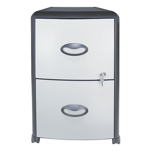 Storex Mobile Filing Cabinet with Metal Siding, 2 Letter-Size File Drawers, Silver/Black, 19" x 15" x 23" (61351U01C)