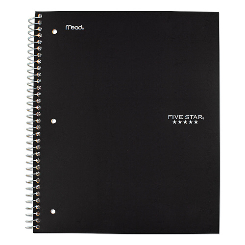 Five Star Wirebound Notebook with Two Pockets, 1-Subject, Medium/College Rule, Black Cover, (100) 11 x 8.5 Sheets (72057)