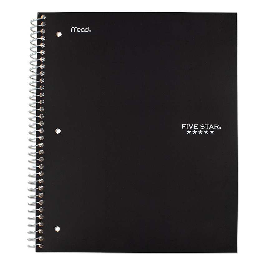 Five Star Wirebound Notebook with Two Pockets, 1-Subject, Medium/College Rule, Black Cover, (100) 11 x 8.5 Sheets (72057)