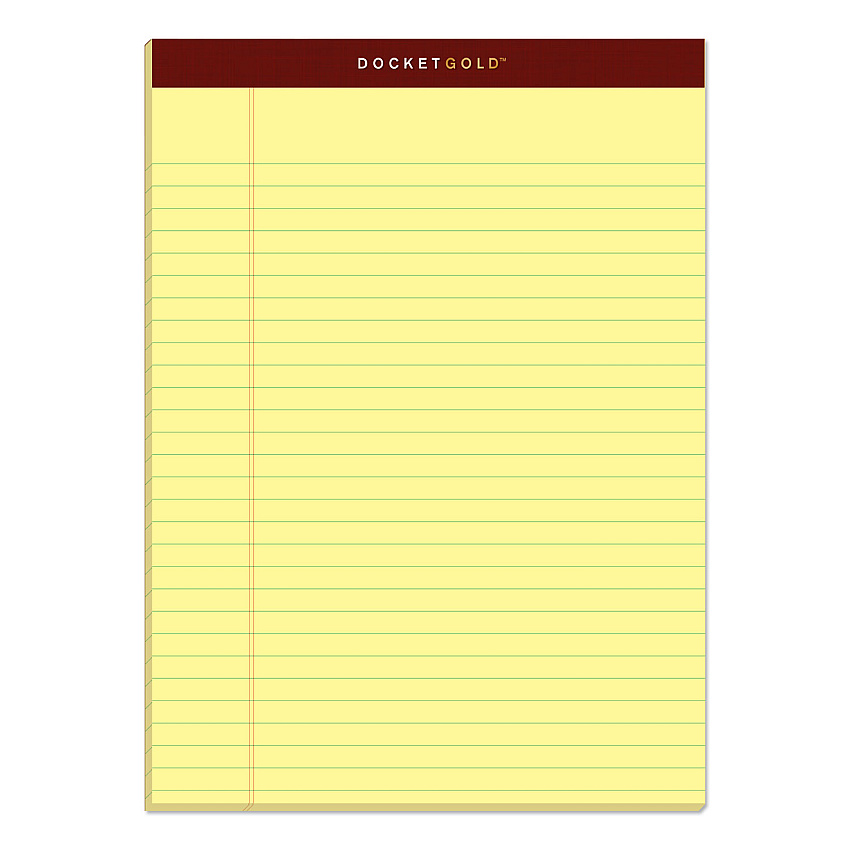 TOPS Docket Gold Ruled Perforated Pads, Wide/Legal Rule, 50 Canary-Yellow 8.5 x 11.75 Sheets, 12/Pack (63950)