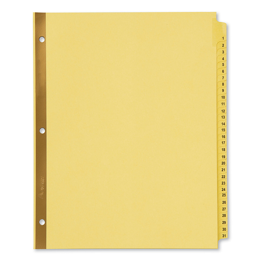 Avery Preprinted Laminated Tab Dividers with Gold Reinforced Binding Edge, 31-Tab, 1 to 31, 11 x 8.5, Buff, 1 Set (11308)