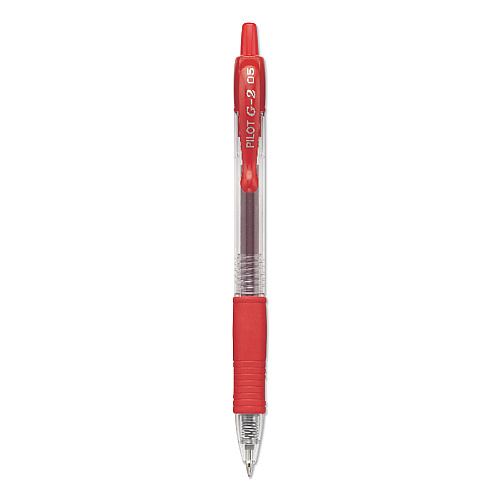 Pilot G2 Premium Gel Pen, Retractable, Extra-Fine 0.5 mm, Red Ink, Smoke/Red Barrel, Dozen (31004)