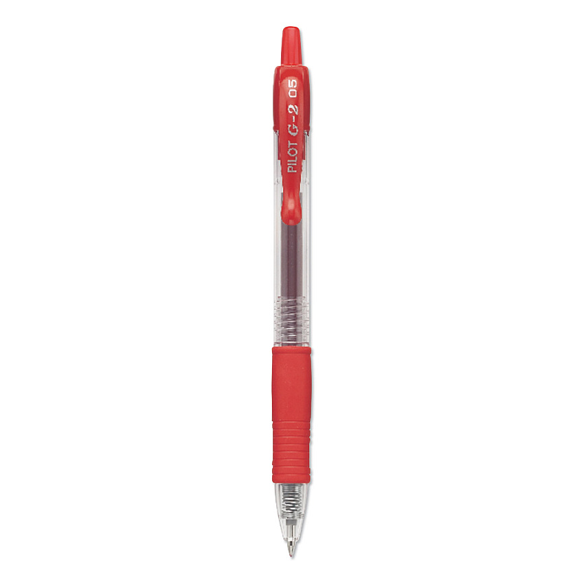 Pilot G2 Premium Gel Pen, Retractable, Extra-Fine 0.5 mm, Red Ink, Smoke/Red Barrel, Dozen (31004)