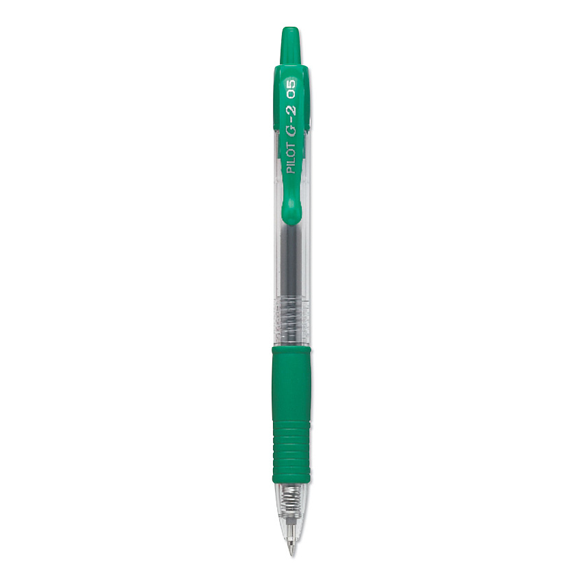 Pilot G2 Premium Gel Pen, Retractable, Extra-Fine 0.5 mm, Green Ink, Smoke/Green Barrel, Dozen (31005)