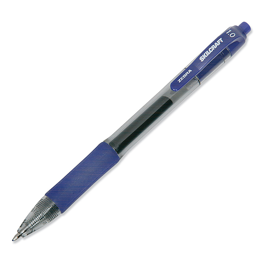 AbilityOne 7520016473138, SKILCRAFT Gel Pen, Retractable, Bold 1 mm, Blue Ink, Clear/Blue Barrel, Dozen