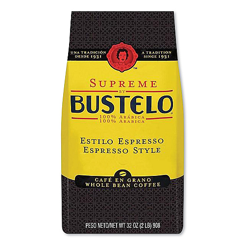 Cafe Bustelo Supreme Espresso-Style Whole Bean Coffee, Dark Roast, 2 lb Bag (01800)