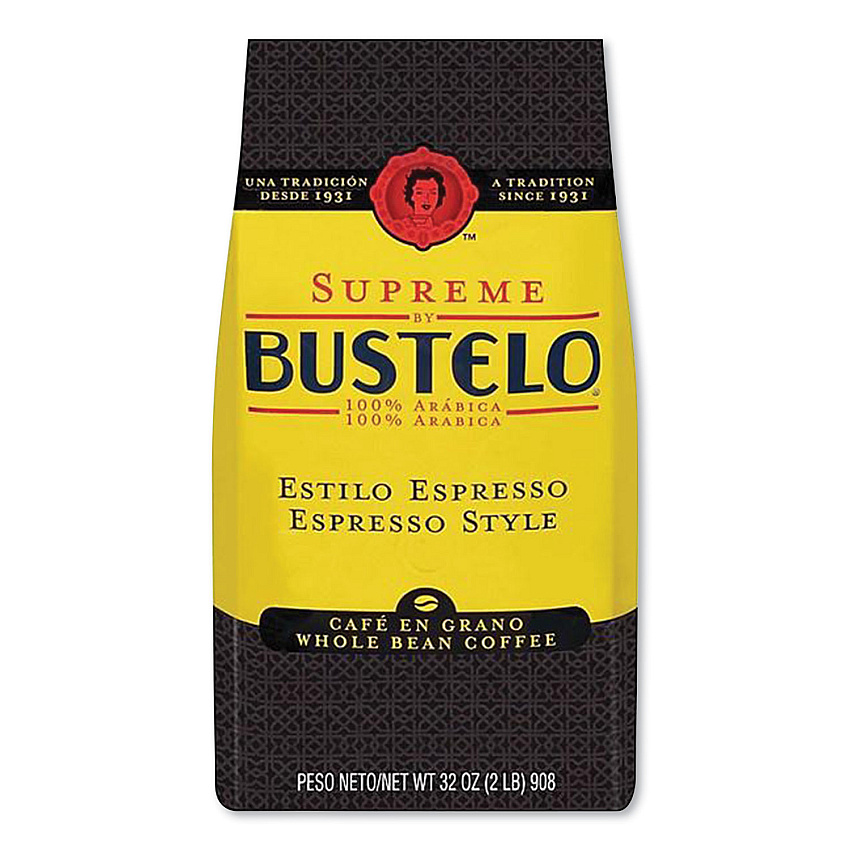 Cafe Bustelo Supreme Espresso-Style Whole Bean Coffee, Dark Roast, 2 lb Bag (01800)