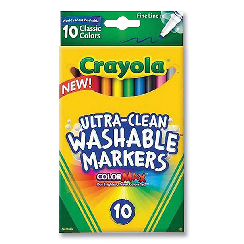 Crayola Ultra-Clean Washable Markers, Fine Line Precision Bullet Tip, Assorted Colors, 10/Box (587852)