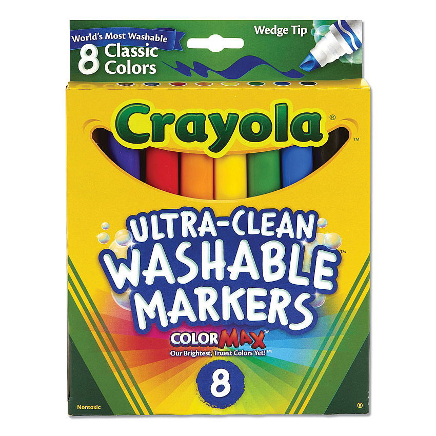 Crayola Ultra-Clean Washable Markers, Fine/Broad Wedge/Chisel Tips, Assorted Colors, 8/Box (587208)