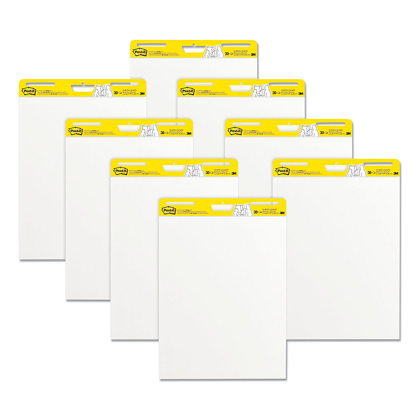 Post-it Vertical-Orientation Self-Stick Easel Pads, Unruled, 25 x 30, White, 30 Sheets, 8/Pack (559VAD8PK)