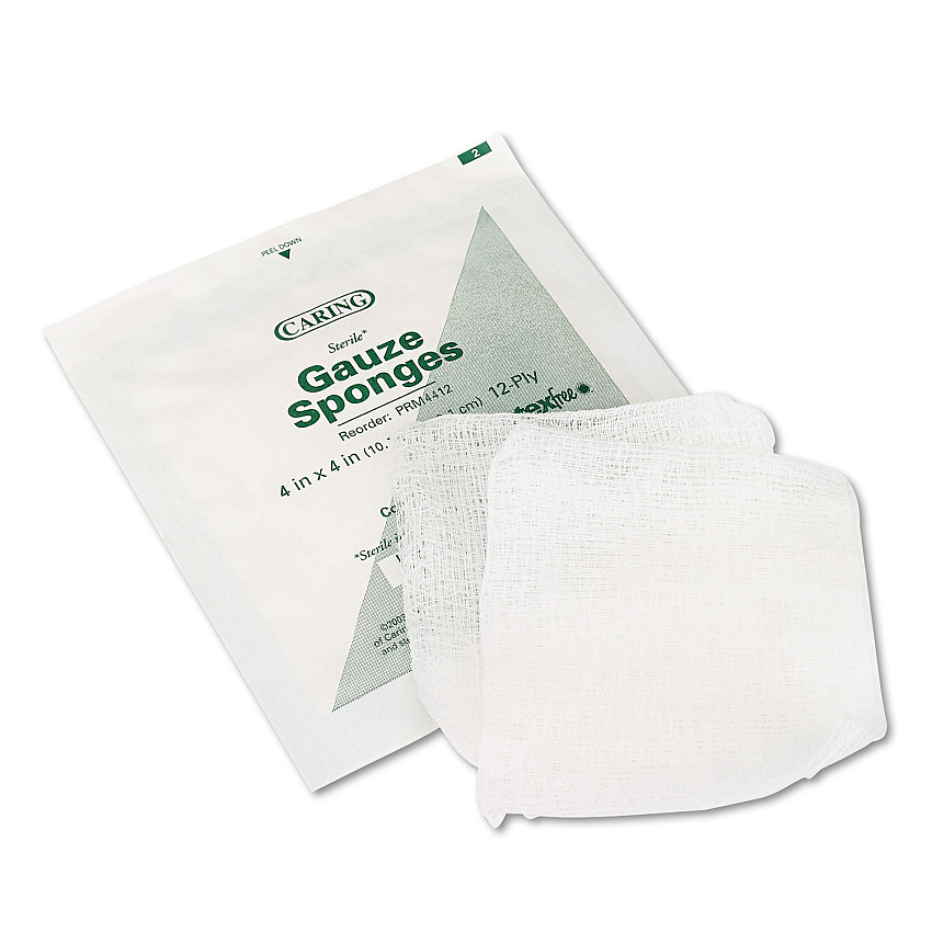 Medline Caring Woven Gauze Sponges, Sterile, 12-Ply, 4 x 4, 1,200/Carton (PRM4412)