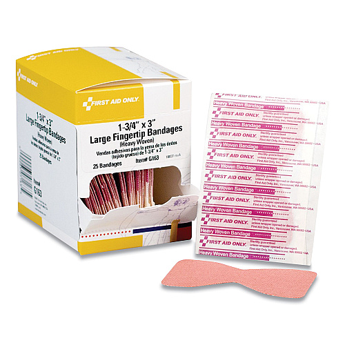First Aid Only Heavy Woven Adhesive Bandages, Fingertip, 1.75 x 3, 25/Box (G163)