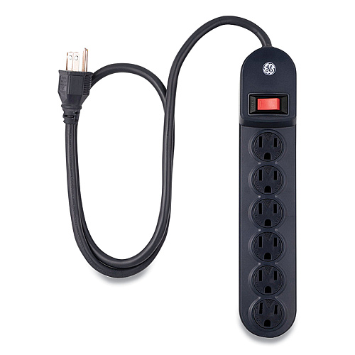 GE Heavy Duty Power Strip, 6 Outlets, 3 ft Cord, Black (56223)