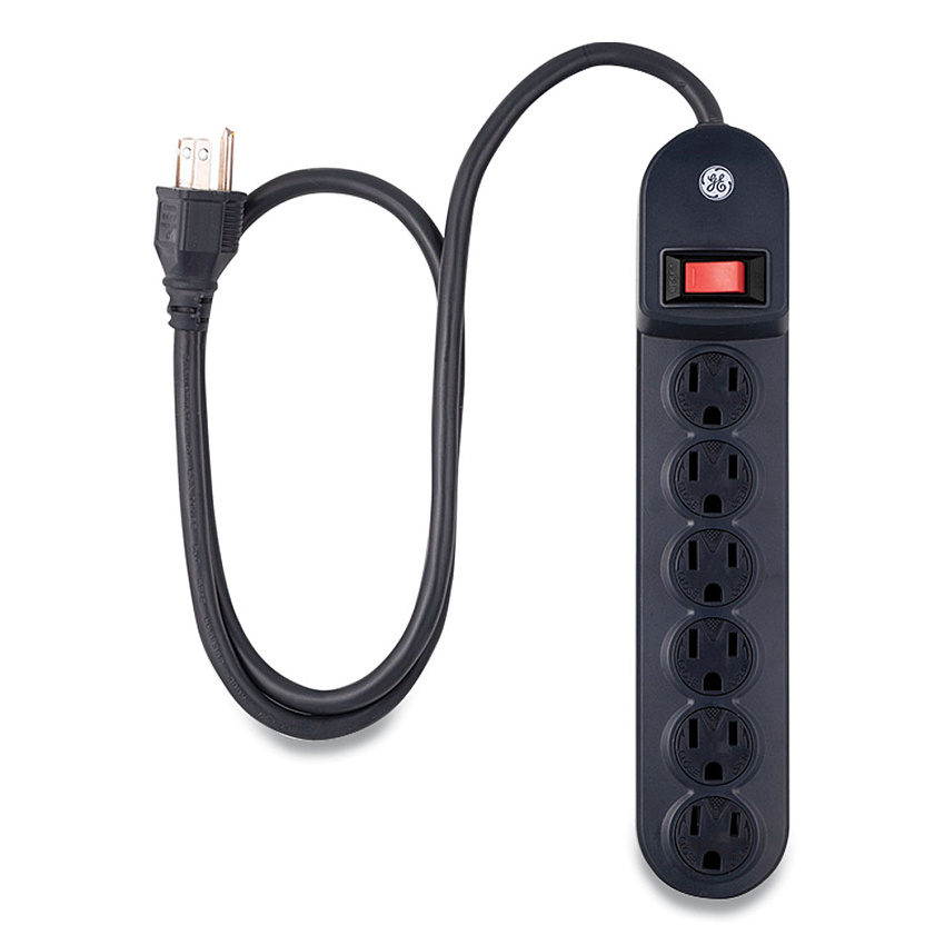 GE Heavy Duty Power Strip, 6 Outlets, 3 ft Cord, Black (56223)