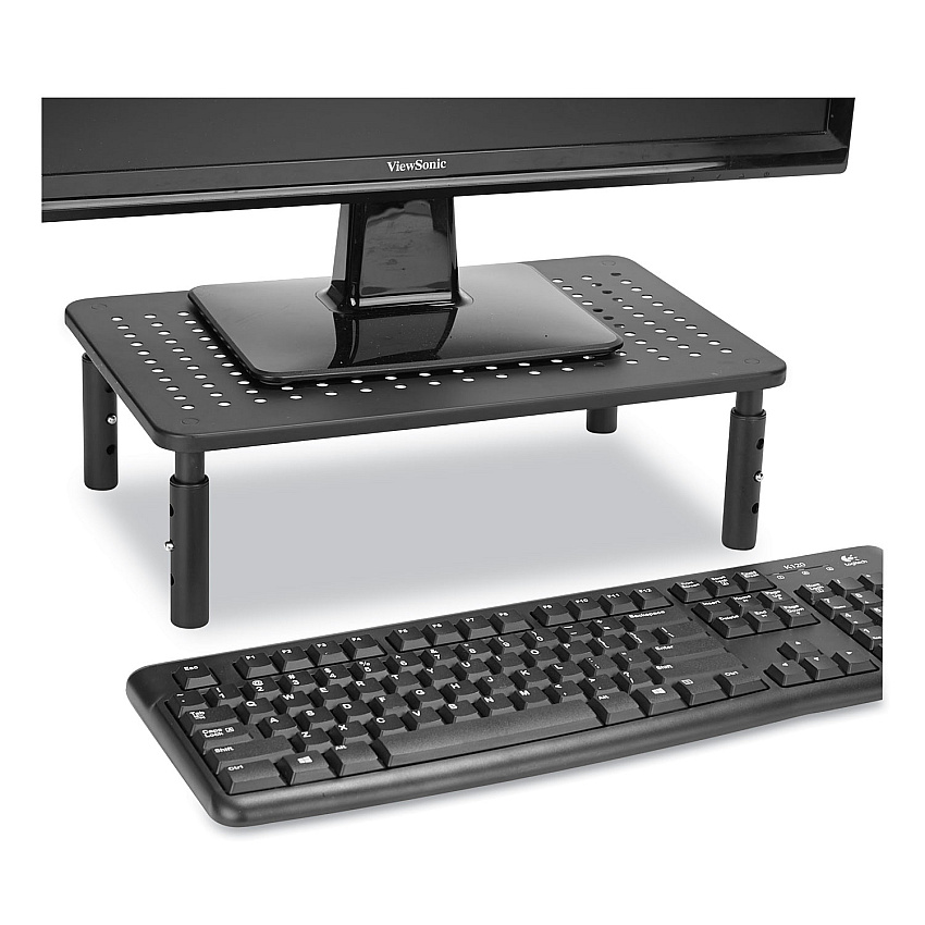 Mind Reader Adjustable Rectangular Monitor Stand, 14" x 9" x 3.25" to 5.25", Black, Supports 44 lbs (4LEGMETBLK)