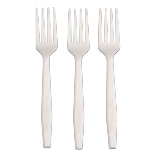 Cpla Cutlery, Fork, White, Unwrapped, 1,000/carton