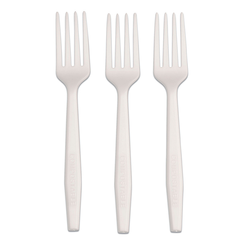 Cpla Cutlery, Fork, White, Unwrapped, 1,000/carton