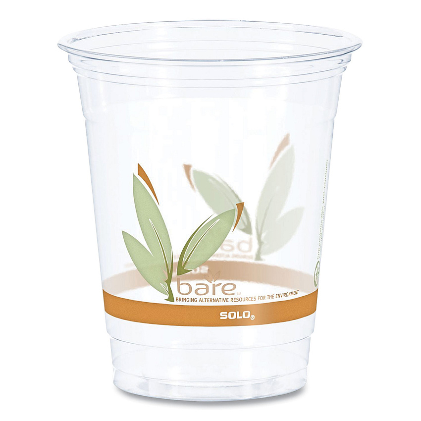 Dart Bare Eco-Forward RPET Cold Cups, ProPlanet Seal, 12 oz to 14 oz, Leaf Design, Clear, Squat, 50/Pack, 20 Packs/Carton (RTP12BARECT)