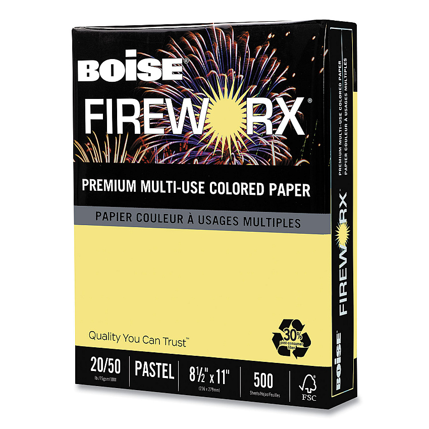 Boise FIREWORX Premium Multi-Use Paper, 20lb, 8.5 x 11, Crackling Canary, 500/Ream (MP2201CY)
