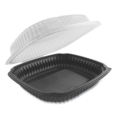 Anchor Packaging Culinary Lites Microwavable Container, 39 oz, 9 x 9 x 3.01, Clear/Black, Plastic, 100/Carton (4699911)