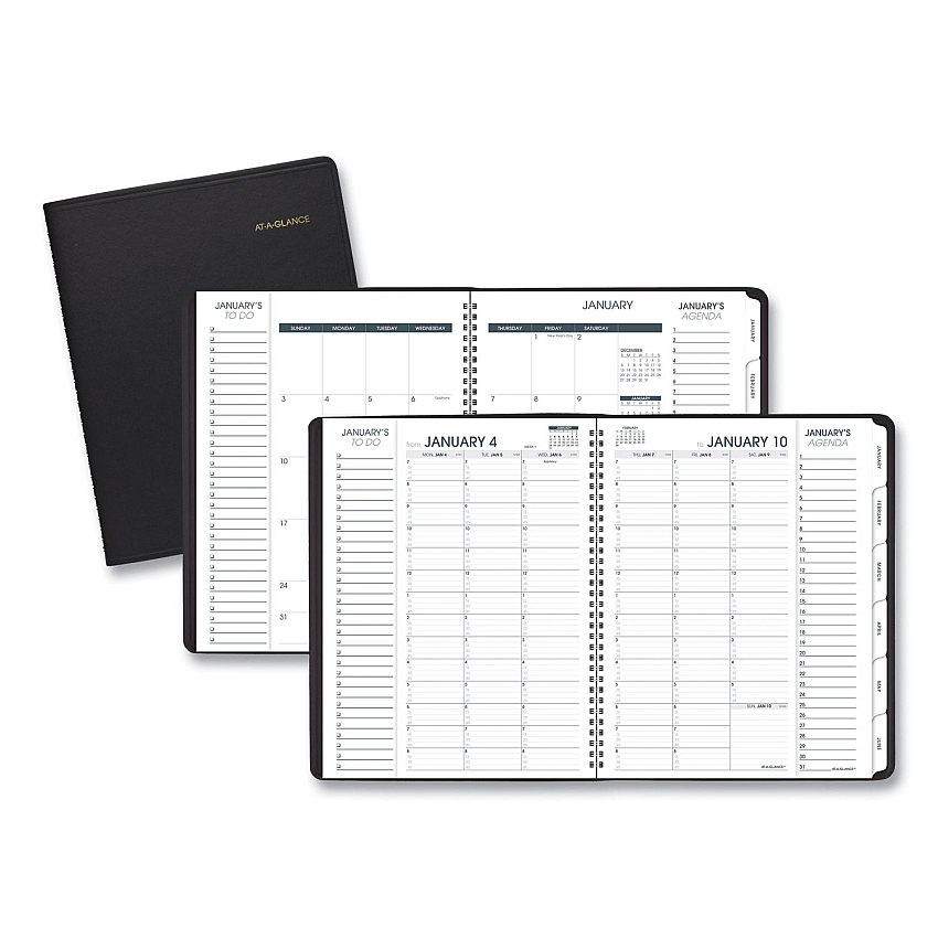 AT-A-GLANCE Triple View Weekly Vertical-Column Format Appointment Book, 11 x 8.25, Black Cover, 12-Month (Jan to Dec): 2026 (70950V05)