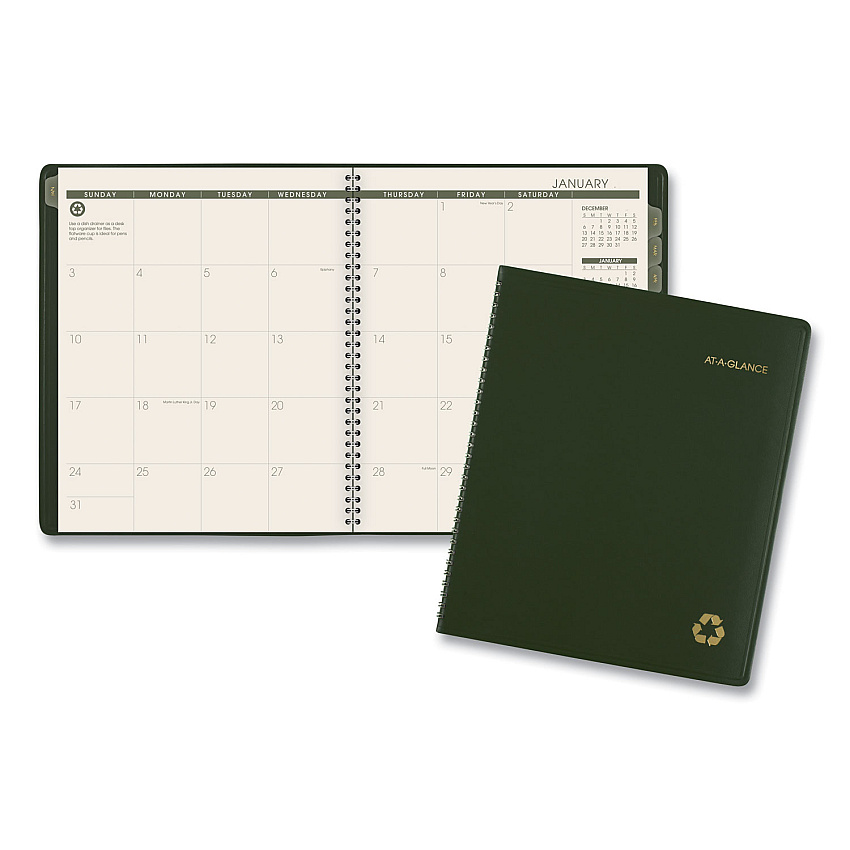 AT-A-GLANCE Recycled Monthly Planner, 11 x 9, Green Cover, 13-Month: Jan 2026 to Jan 2027 (70260G60)