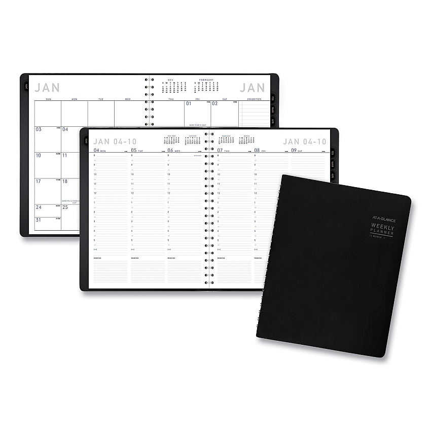AT-A-GLANCE Contemporary Weekly/Monthly Planner, Vertical-Column Format, 11 x 8.25, Black Cover, 12-Month (Jan to Dec): 2026 (70950X05)