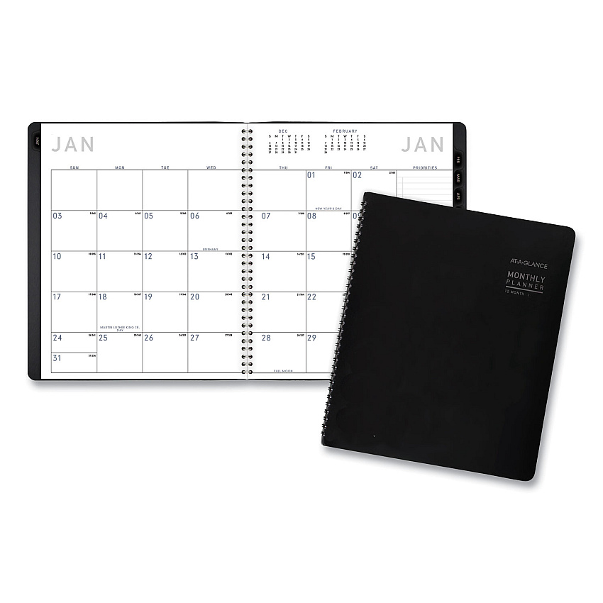 AT-A-GLANCE Contemporary Monthly Planner, Premium Paper, 11 x 9, Black Cover, 12-Month (Jan to Dec): 2026 (70260X05)