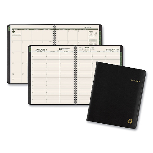 AT-A-GLANCE Recycled Weekly Vertical-Column Format Appointment Book, 8.75 x 7, Black Cover, 12-Month (Jan to Dec): 2026 (70951G05)
