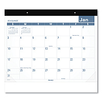 AT-A-GLANCE Easy-to-Read Monthly Desk Pad, 22 x 17, White/Blue Sheets, Black Binding, Clear Corners, 12-Month (Jan to Dec): 2026 (SKLP2432)
