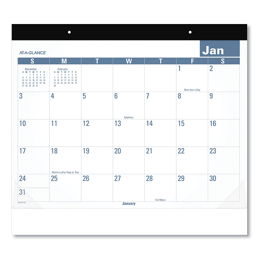 AT-A-GLANCE Easy-to-Read Monthly Desk Pad, 22 x 17, White/Blue Sheets, Black Binding, Clear Corners, 12-Month (Jan to Dec): 2026 (SKLP2432)