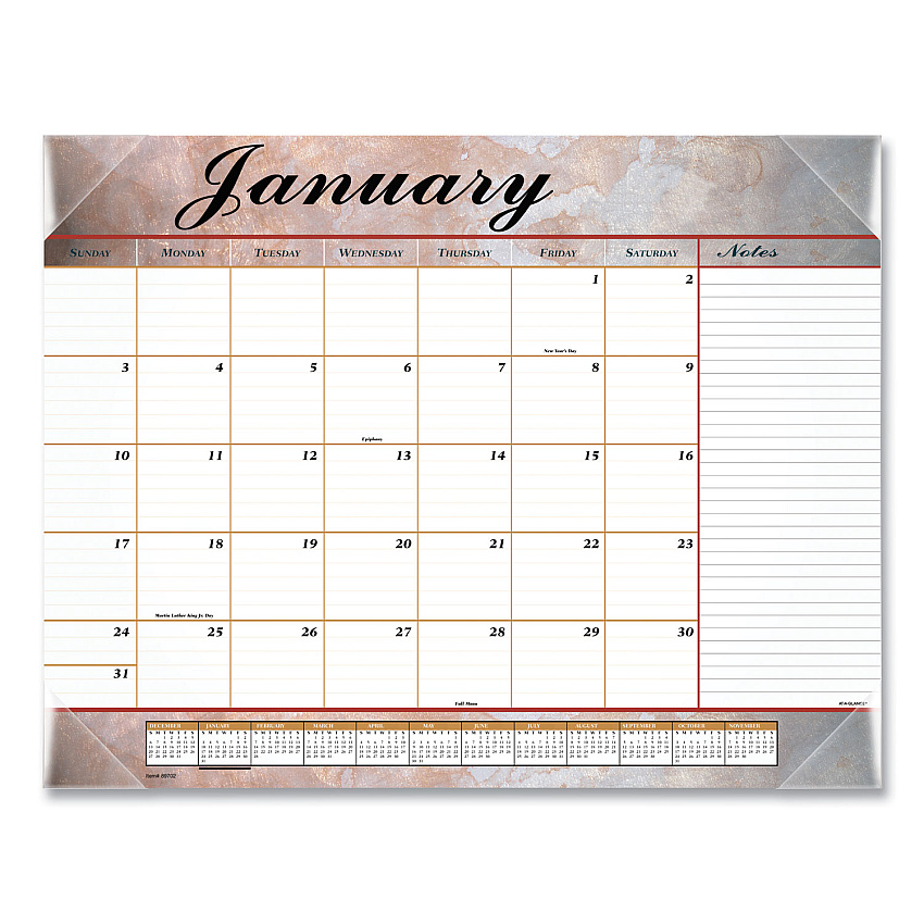AT-A-GLANCE Marbled Desk Pad, Marbled Stone Artwork, 22 x 17, White/Multicolor Sheets, Clear Corners, 12-Month (Jan to Dec): 2026 (89702)