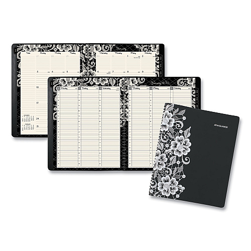 AT-A-GLANCE Lacey Weekly Block Format Professional Appointment Book, Lacey Artwork, 11 x 8.5, Black/White, 13-Month: Jan 2026 to Jan 2027 (541905)