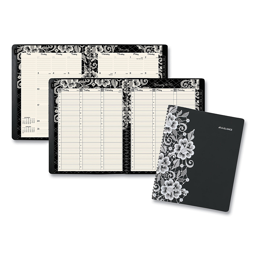 AT-A-GLANCE Lacey Weekly Block Format Professional Appointment Book, Lacey Artwork, 11 x 8.5, Black/White, 13-Month: Jan 2026 to Jan 2027 (541905)