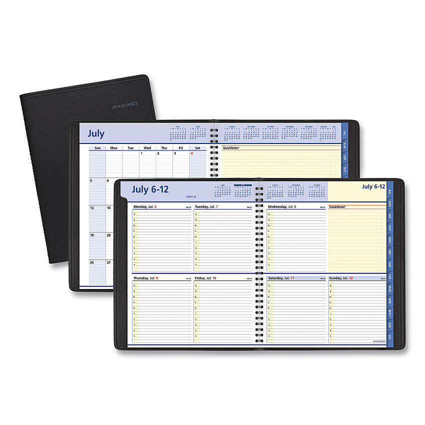 AT-A-GLANCE QuickNotes Weekly/Monthly Planner, 10 x 8, Black Cover, 12-Month (July to June): 2025 to 2026 (761105)