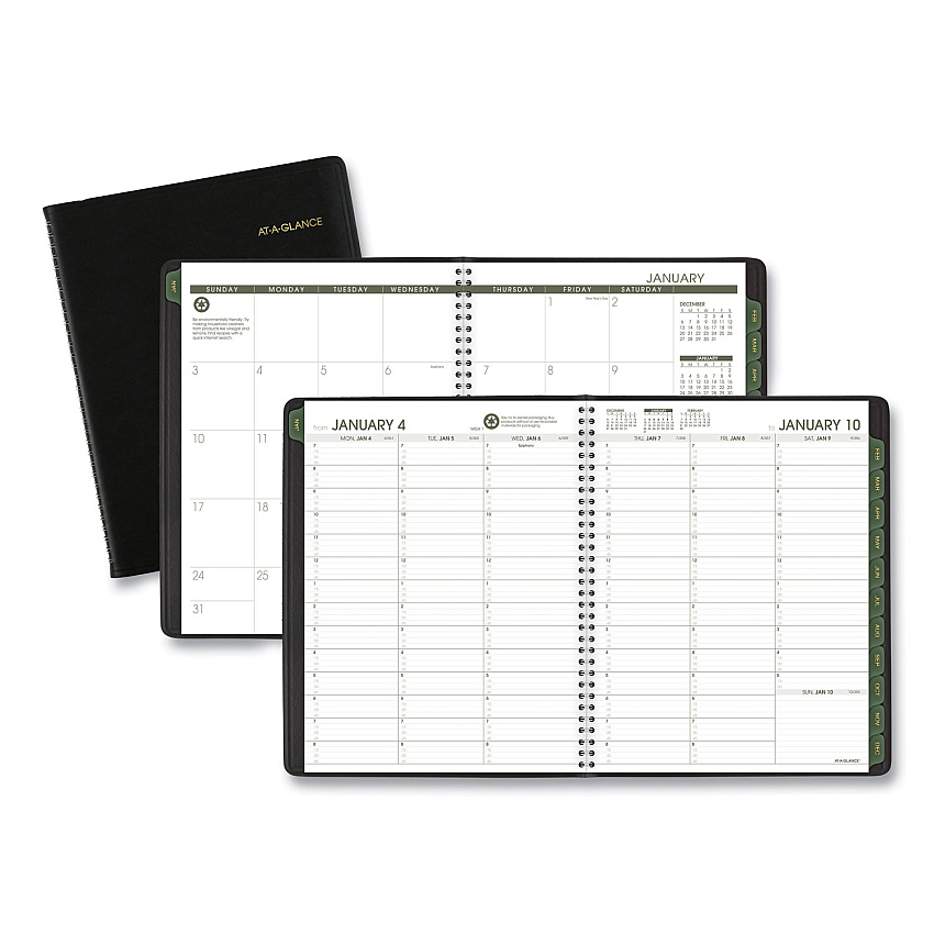 AT-A-GLANCE Recycled Weekly Vertical-Column Format Appointment Book, 11 x 8.25, Black Cover, 12-Month (Jan to Dec): 2026 (70950G05)
