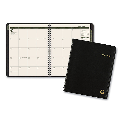 AT-A-GLANCE Recycled Monthly Planner with Perforated Memo Section, 8.75 x 7, Black Cover, 12-Month (Jan to Dec): 2026 (70120G05)
