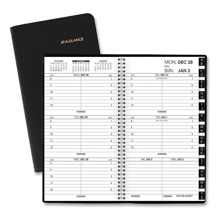 AT-A-GLANCE Compact Weekly Appointment Book, 6.25 x 3.25, Black Cover, 12-Month (Jan to Dec): 2026 (7000805)